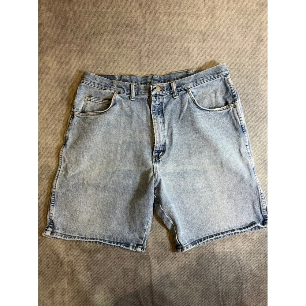 Wrangler Hero Originals Mens Blue Denim Shorts Light Wash Relaxed Fit Size 36
